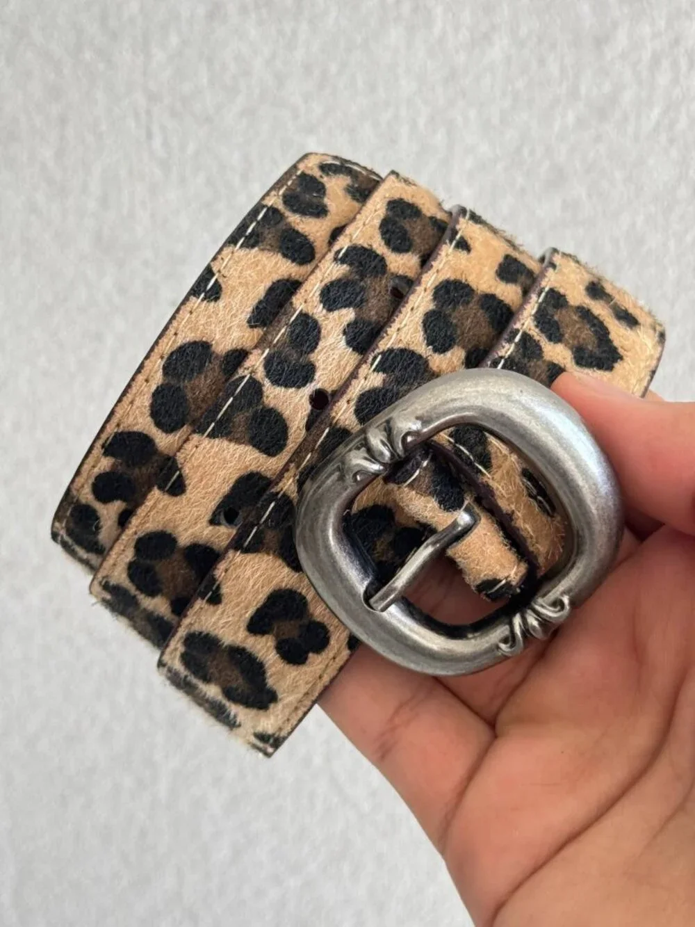 Leopard Print Calf Hair Wide Western Belt
